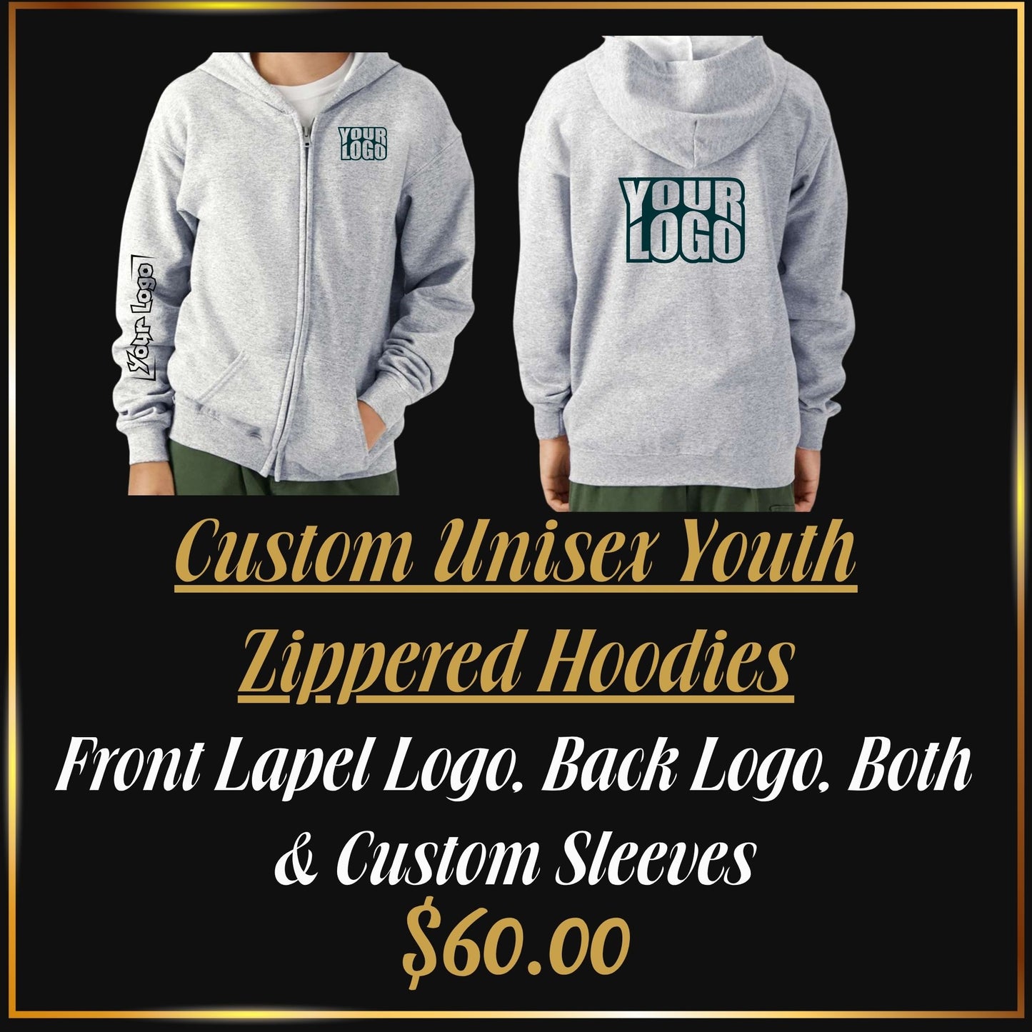 Custom DTF Printed Youth Zippered Hoodies | Personalized Youth Custom Apparel